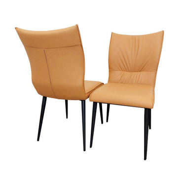 Flora Premium Leather Dining Chair with Ruched Design and Scandinavian Black Legs - Grey, Tan, Khaki Options - UK Luxury Furniture